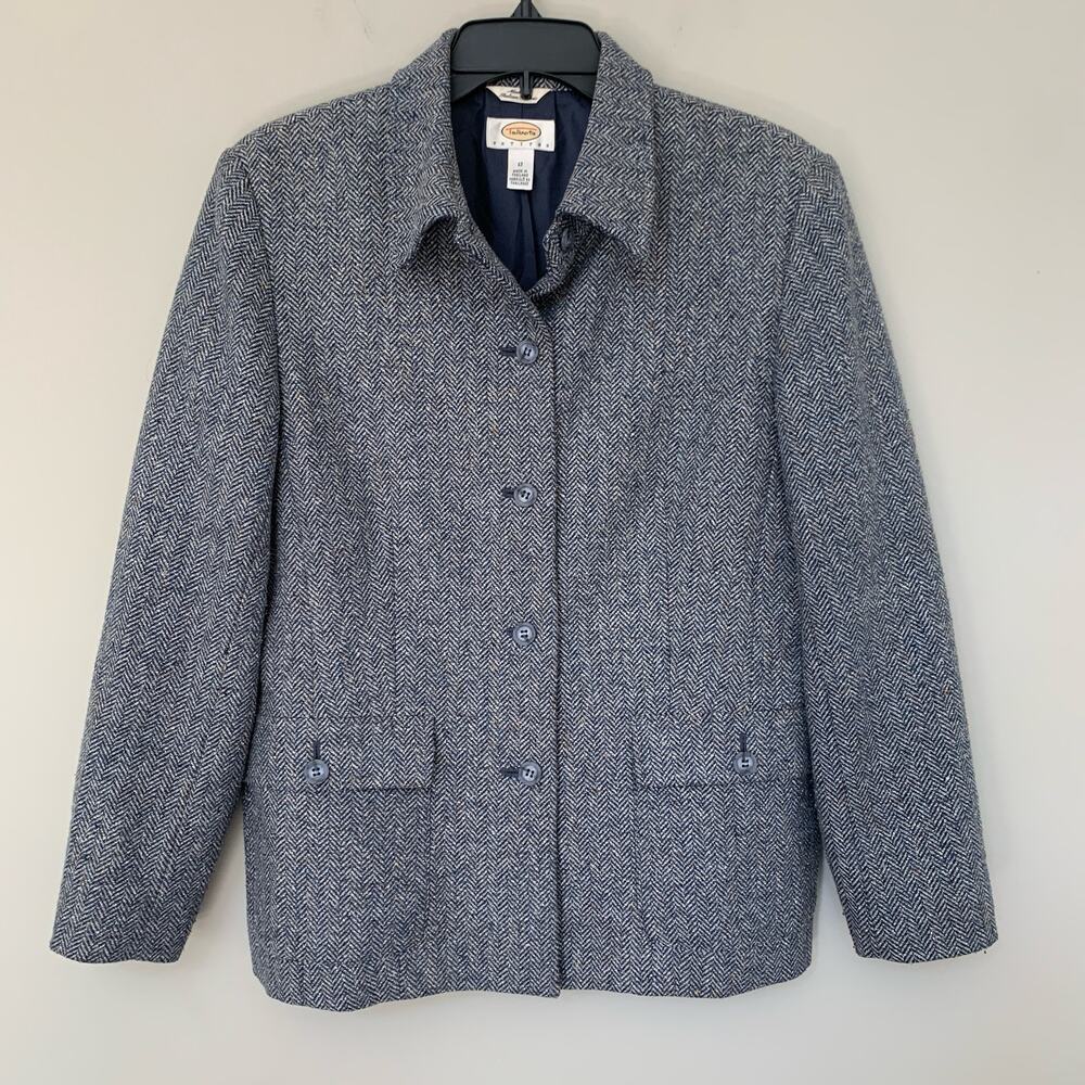 Talbots wool silk tweed jacket button front long sleeves pockets lined size 12